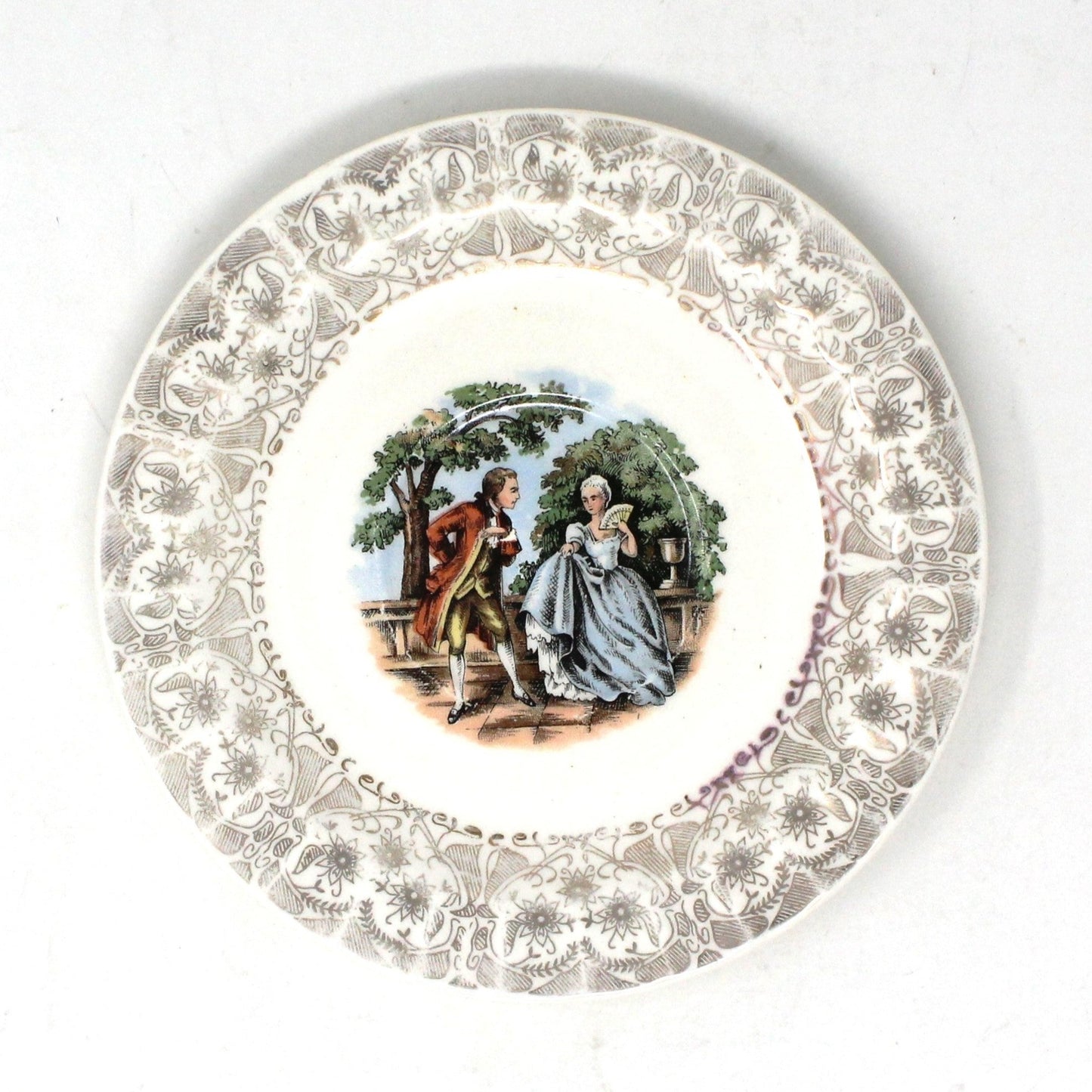 Saucers, Fragonard Courting Couple, Gold Filigree, Vintage USA