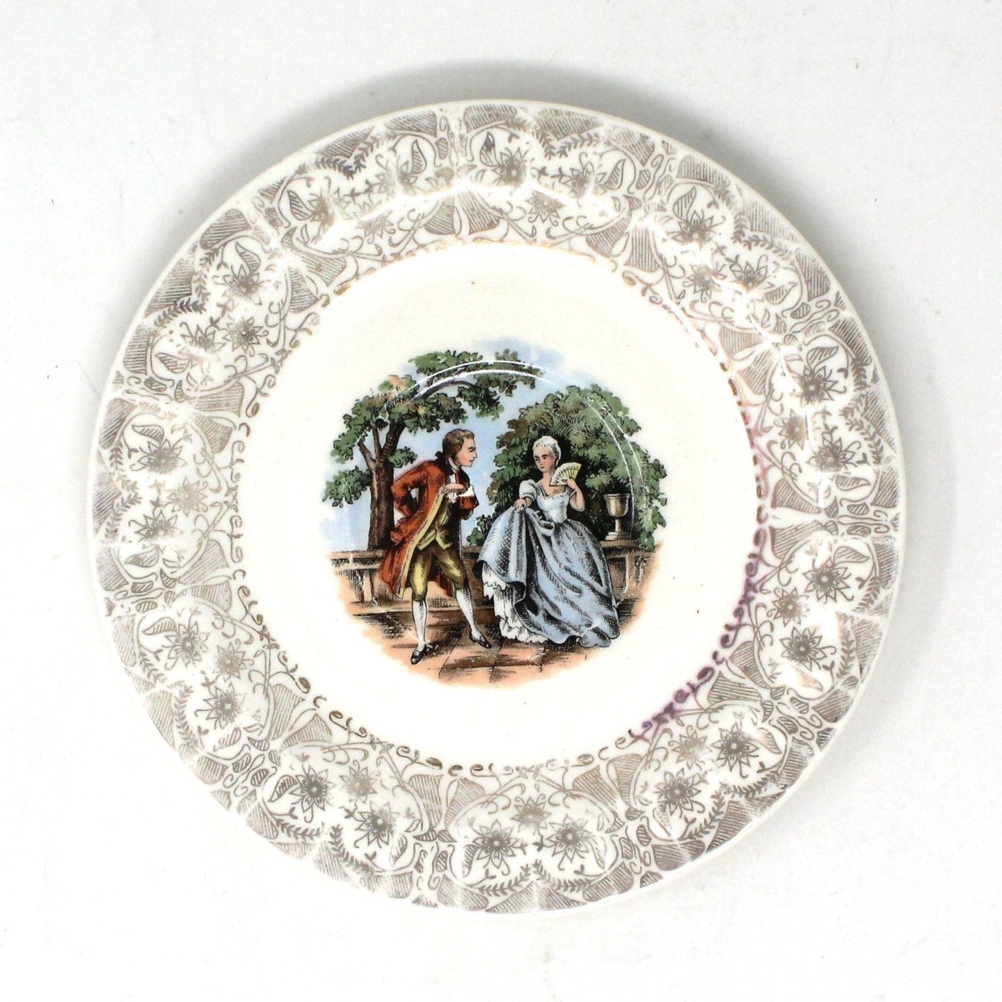 Saucer, Fragonard Courting Couple, Gold Filigree, Vintage USA