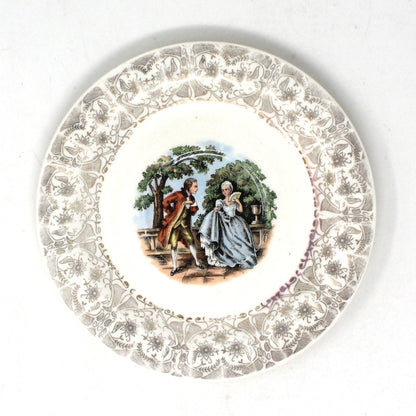 Saucers, Fragonard Courting Couple, Gold Filigree, Vintage USA