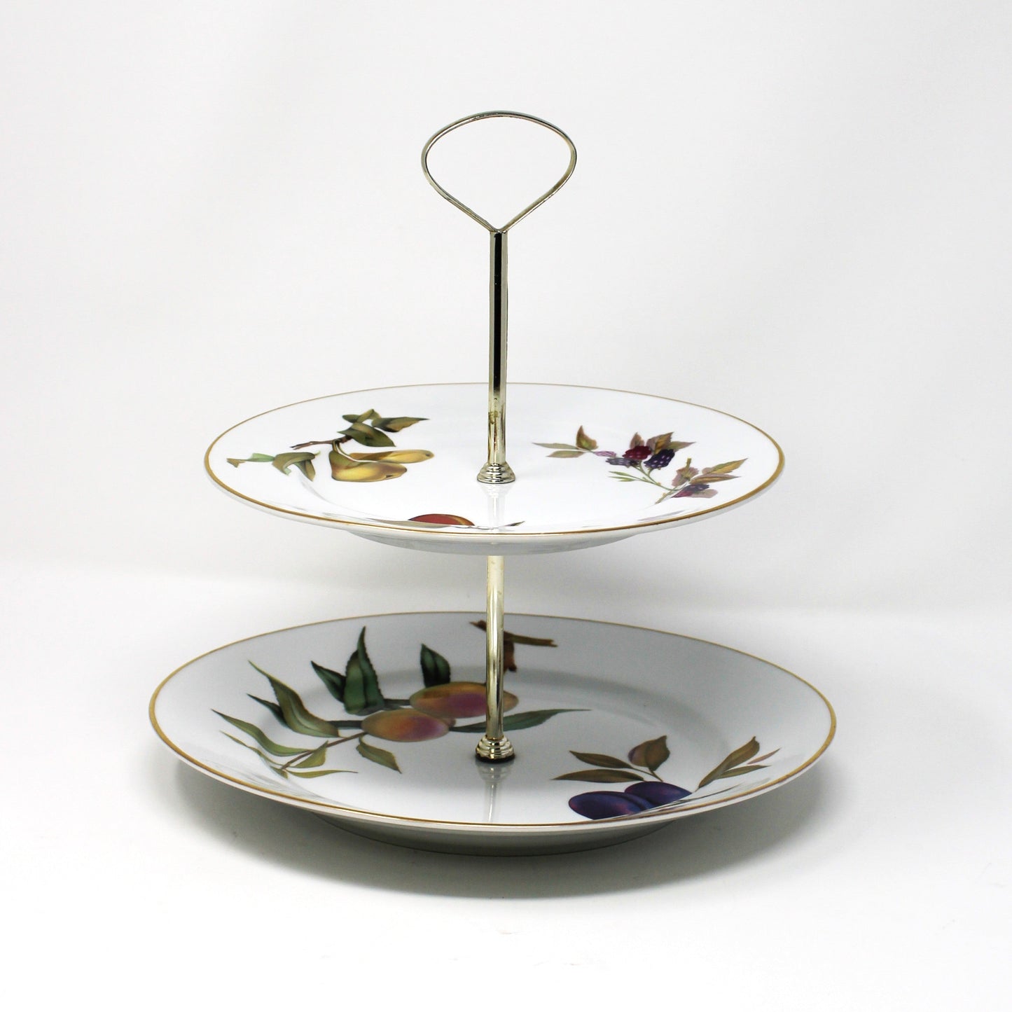 Sandwich Plate / Tidbit Tray, Two-Tier Server with Metal Handle, Royal Worcester, Evesham Gold, Vintage
