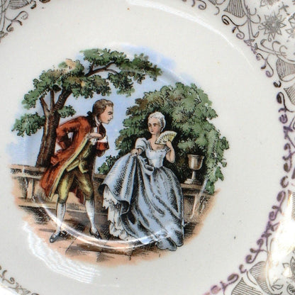 Saucers, Fragonard Courting Couple, Gold Filigree, Vintage USA