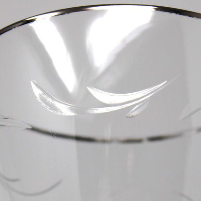 Water Goblets, Tiffin, Lyndley Platinum Trim, Cut Leaves, Faceted Stem 17646, Blown Glass, Set of 3, Vintage