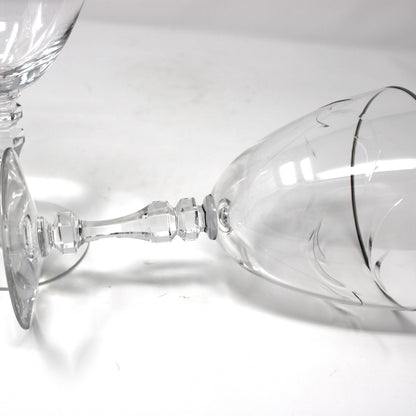 Water Goblets, Tiffin, Lyndley Platinum Trim, Cut Leaves, Faceted Stem 17646, Blown Glass, Set of 3, Vintage