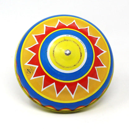 Spinning Top, Ohio Art, Tin Toy, Zoo Animals Lithograph, Wood Handle, Vintage