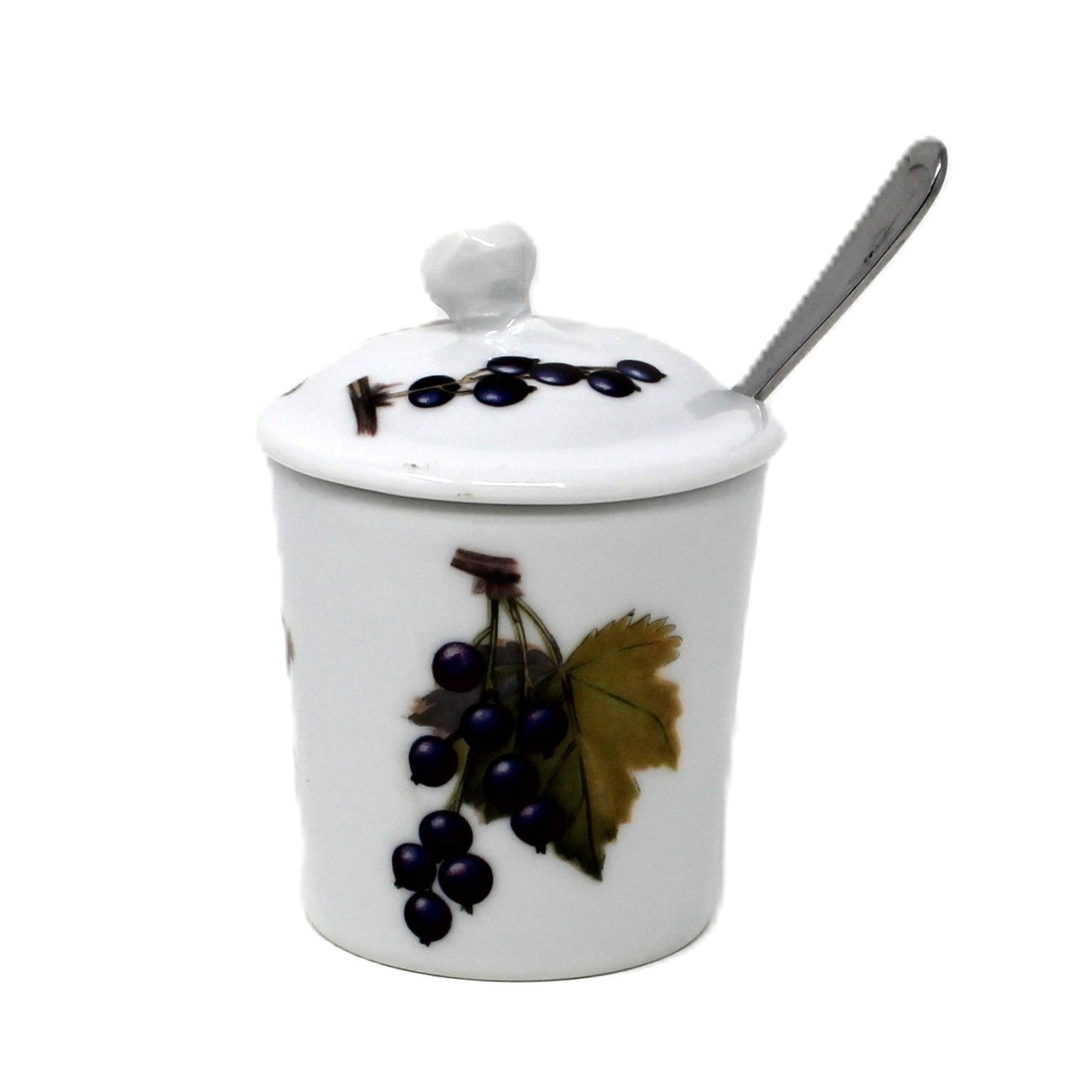 Condiment Jar, Mustard Pot with Lid and Spoon, Royal Worcester, Evesham Gold, Vintage