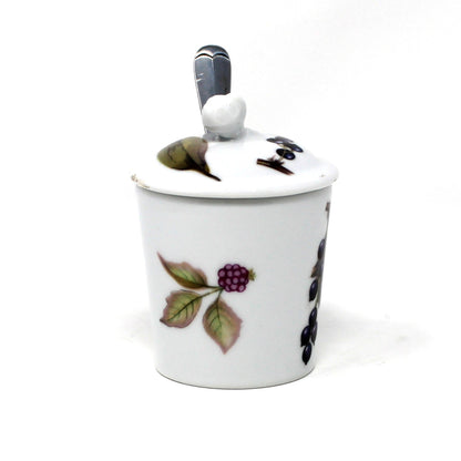 Condiment Jar, Mustard Pot with Lid and Spoon, Royal Worcester, Evesham Gold, Vintage