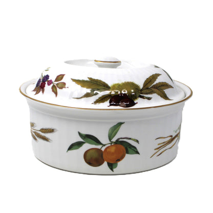 Casserole with Lid, Royal Worcester, Evesham Gold, 2 QT Oval, Pears, Ribbed, Vintage, 1961