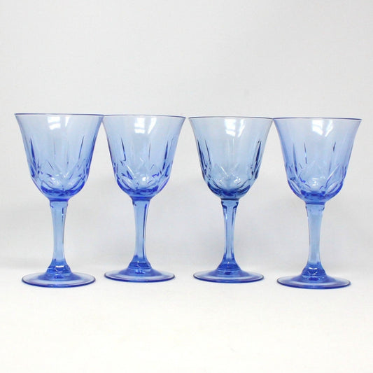 Water Goblets, Avon, American Blue, Glass, Set of 4, Vintage