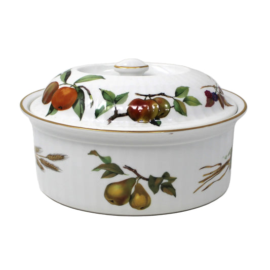 Casserole with Lid, Royal Worcester, Evesham Gold, 2 QT Oval, Pears, Ribbed, Vintage, 1961