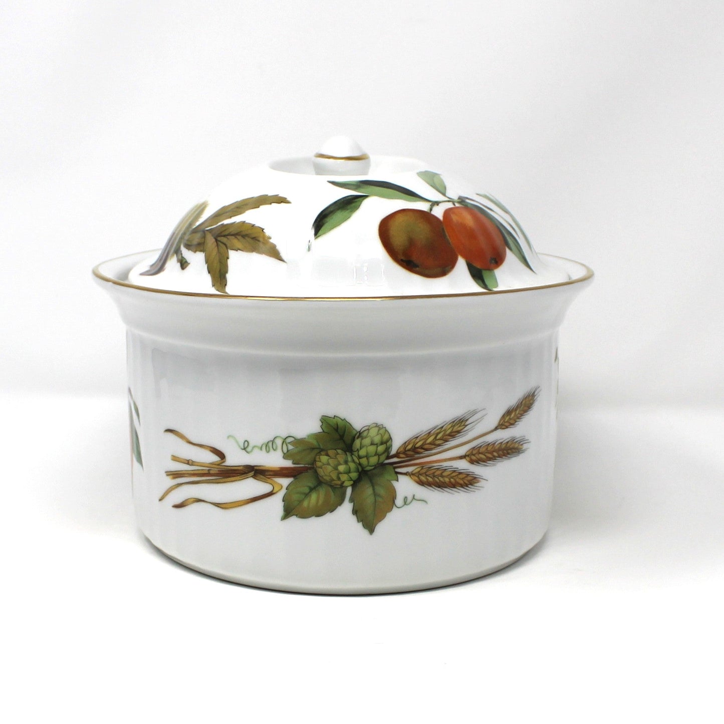 Casserole with Lid, Royal Worcester, Evesham Gold, 2 QT Oval, Pears, Ribbed, Vintage, 1961