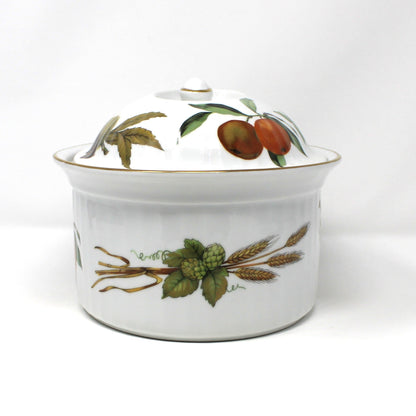 Casserole with Lid, Royal Worcester, Evesham Gold, 2 QT Oval, Pears, Ribbed, Vintage, 1961