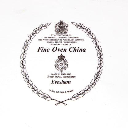 Casserole with Lid, Royal Worcester, Evesham Gold, 2 QT Oval, Pears, Ribbed, Vintage, 1961