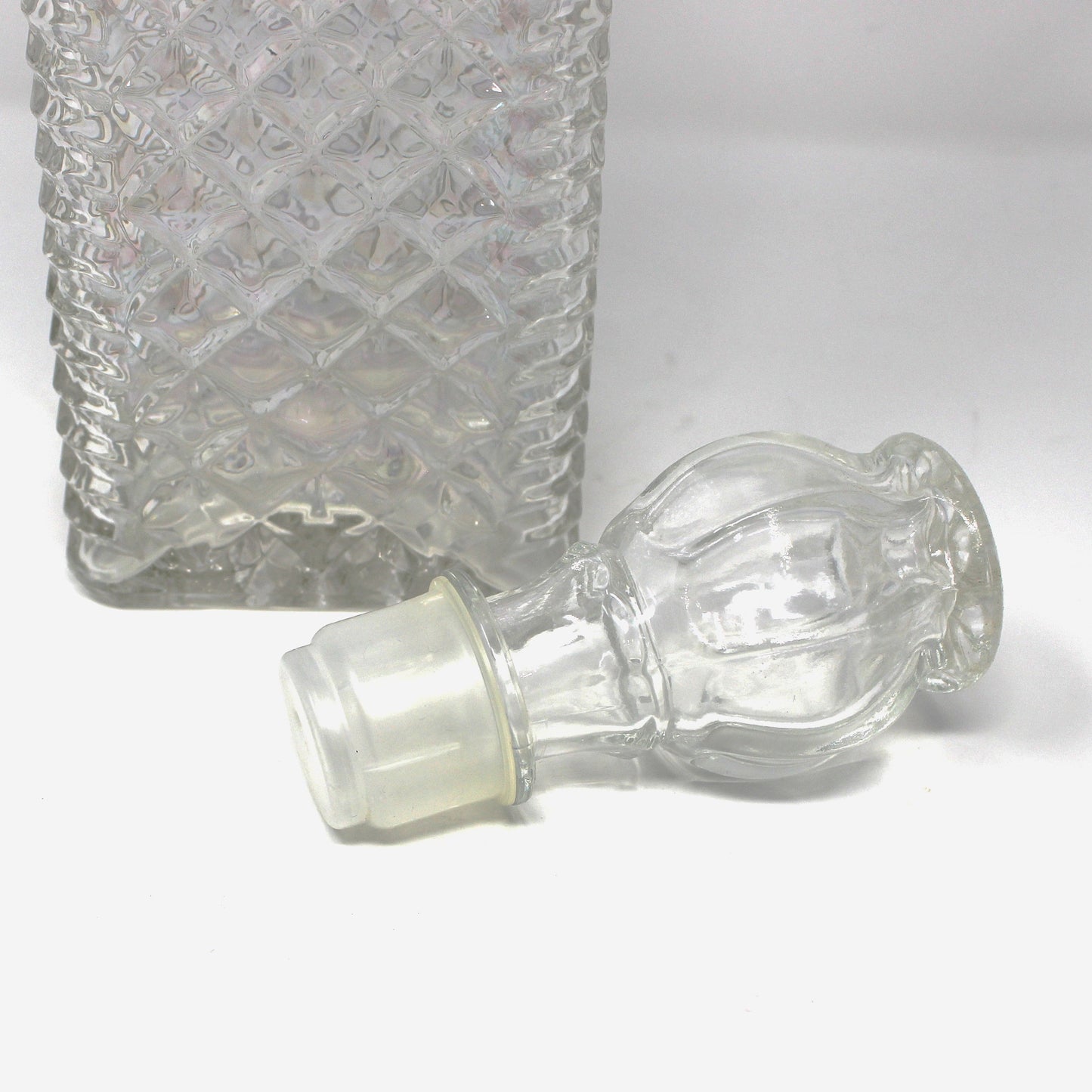 Decanter, Anchor Hocking, Wexford, Square, Paneled Stopper, Diamond Pattern, Made in USA, Vintage, 1970s