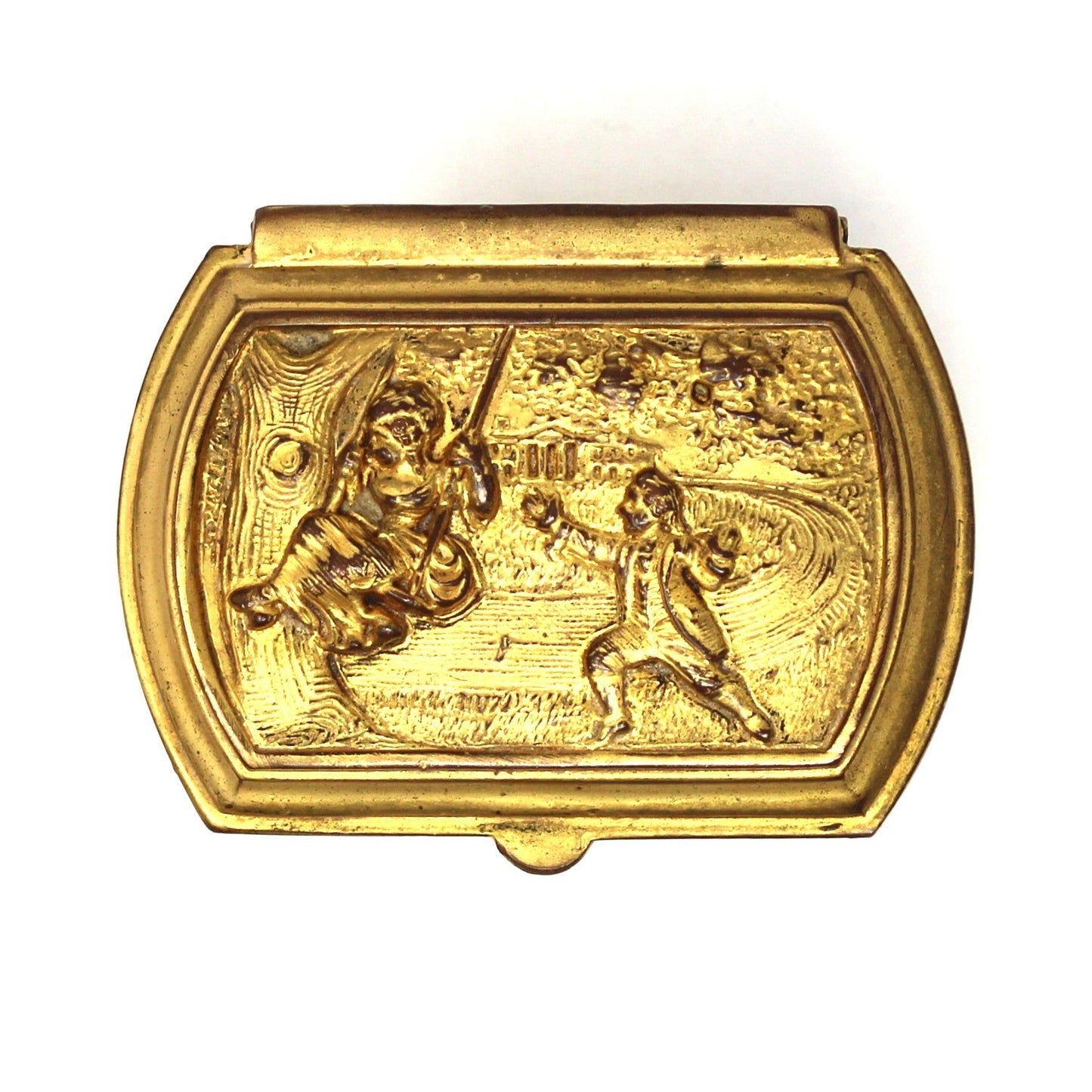Trinket Box, Jewelry Casket, Weidlich Bros WB, Gilt Ornate Colonial Scenes, Silk Lined, Antique