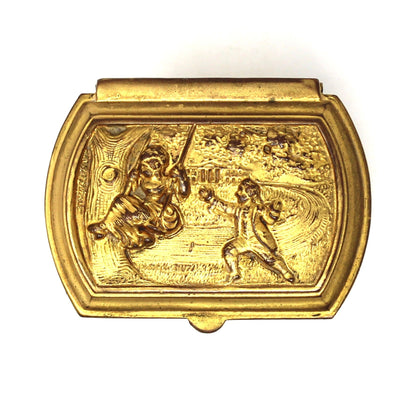 Trinket Box, Jewelry Casket, Weidlich Bros WB, Gilt Ornate Colonial Scenes, Silk Lined, Antique