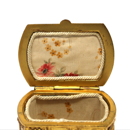 Trinket Box, Jewelry Casket, Weidlich Bros WB, Gilt Ornate Colonial Scenes, Silk Lined, Antique
