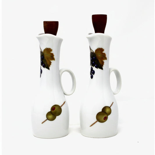 Cruets, Oil & Vinegar Dispensers, Royal Worcester, Evesham Gold, Olives, English Porcelain, Set of 2, Vintage