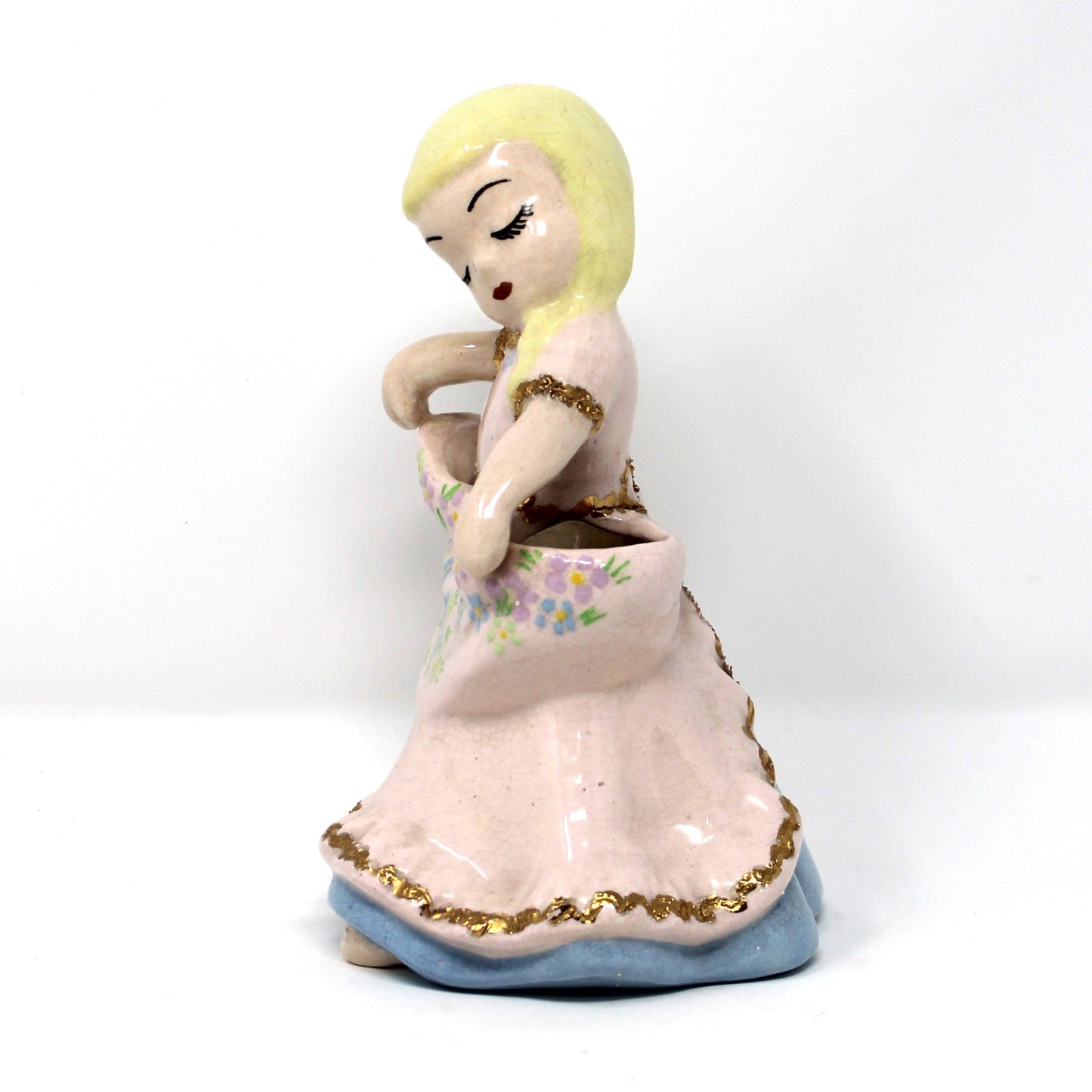 Planter / Vase, DeLee Art Co, Dancing Apron Girl with Braids, Hand Painted California Pottery, Vintage, 1940's