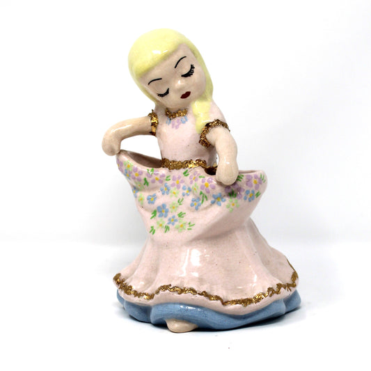 Planter / Vase, DeLee Art Co, Dancing Apron Girl with Braids, Hand Painted California Pottery, Vintage, 1940's
