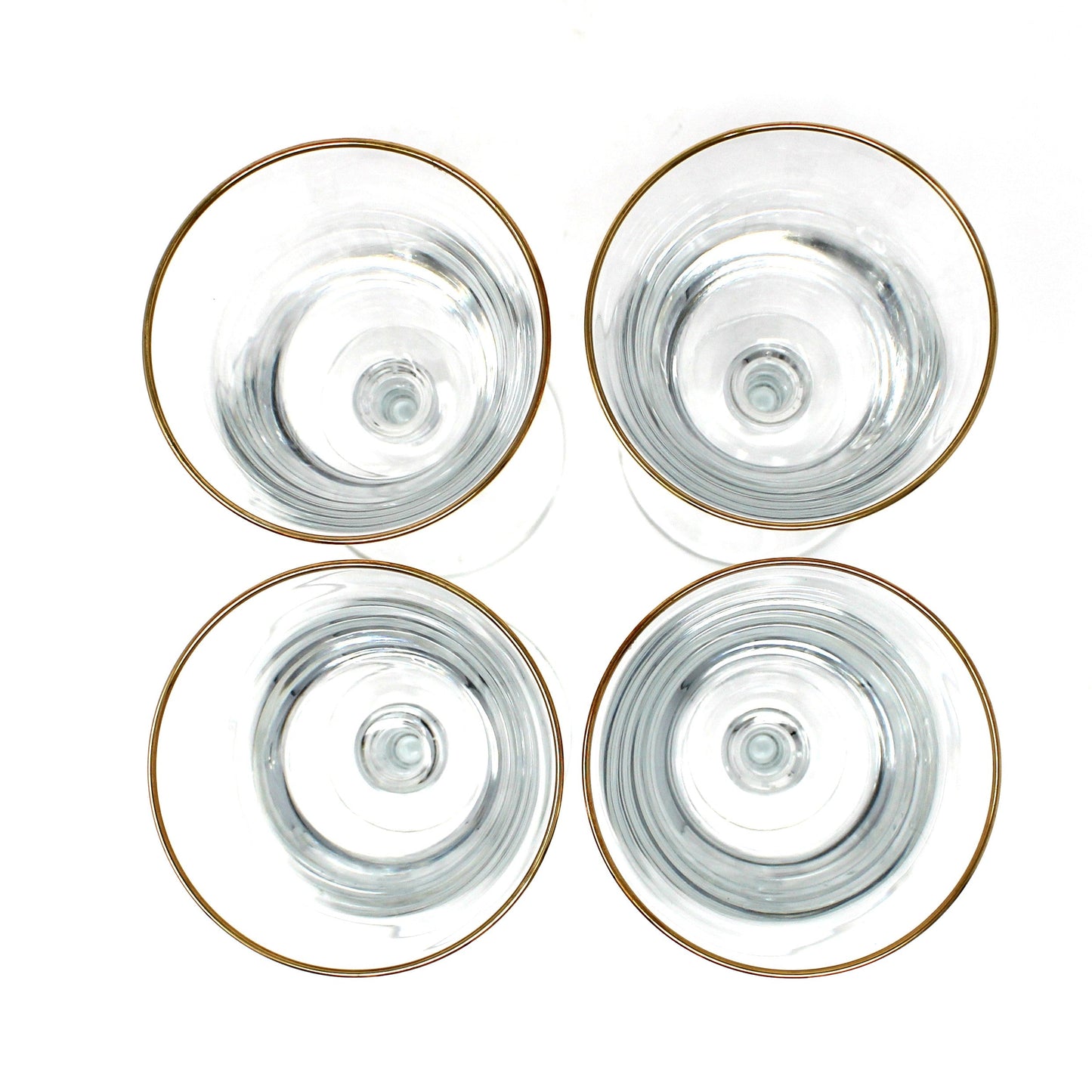 Wine Glasses, Pasabahce, Tiered Stem, Gold Rims, Set of 4, Vintage