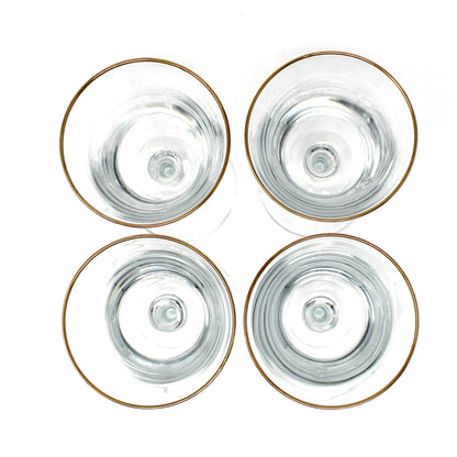 Wine Glasses, Pasabahce, Tiered Stem, Gold Rims, Set of 4, Vintage