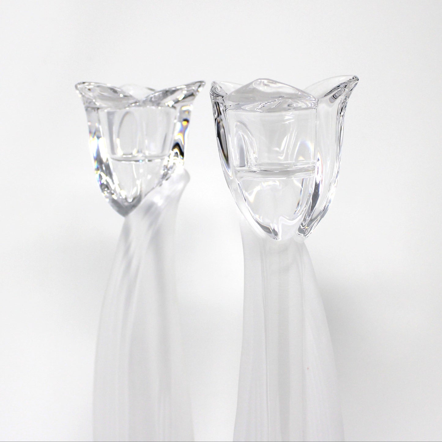 Candle Holders, Mikasa, Spring Aria Pattern, Tulip Shaped Frosted Crystal, Set of 2 Taper 12" Candlesticks, Vintage
