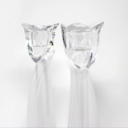 Candle Holders, Mikasa, Spring Aria Pattern, Tulip Shaped Frosted Crystal, Set of 2 Taper 12" Candlesticks, Vintage