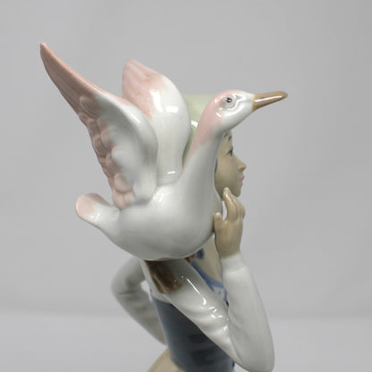 Sculpture, Casades, Girl with Goose on Shoulder, Lladro-Style figurine, Retired Figurine, Vintage