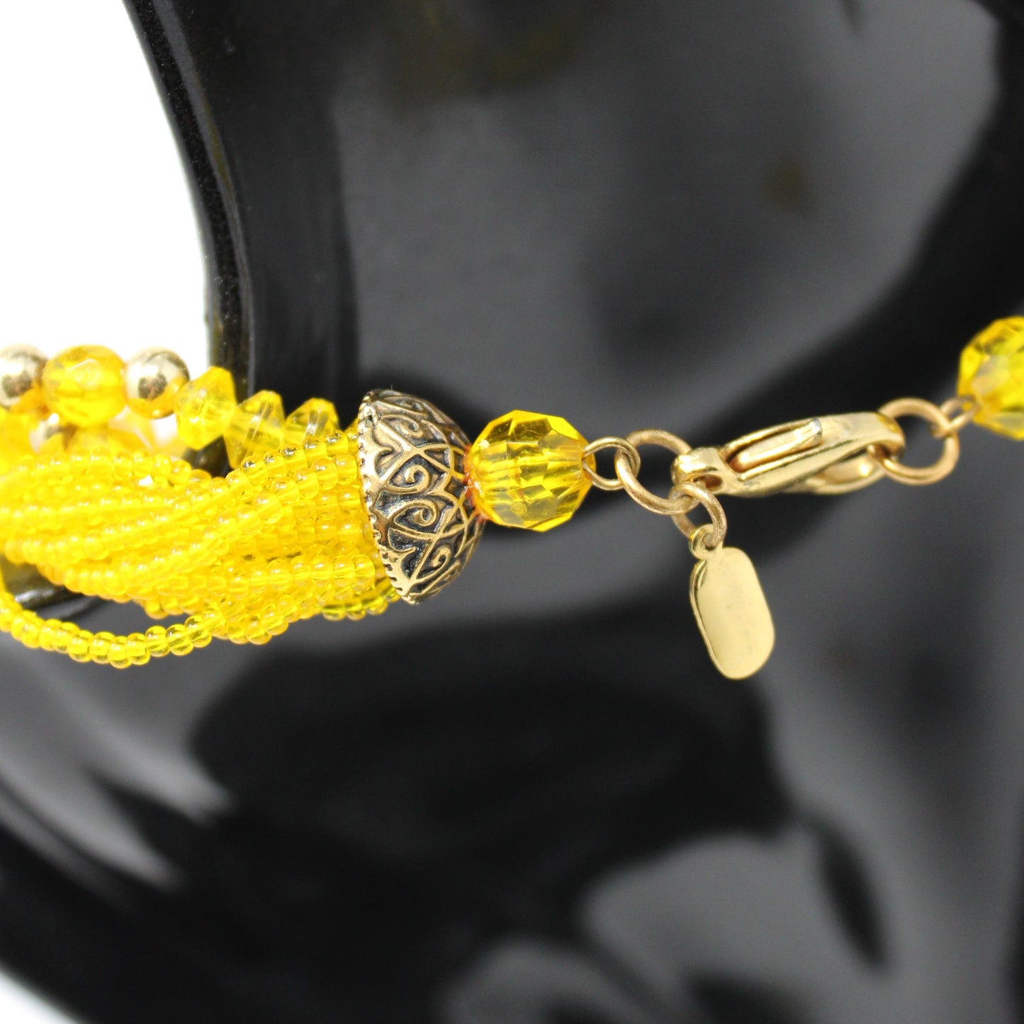 Necklace & Earrings Set, Herguz, Yellow Beaded Torsade with Cluster Floral Design Earrings, Clip, Vintage