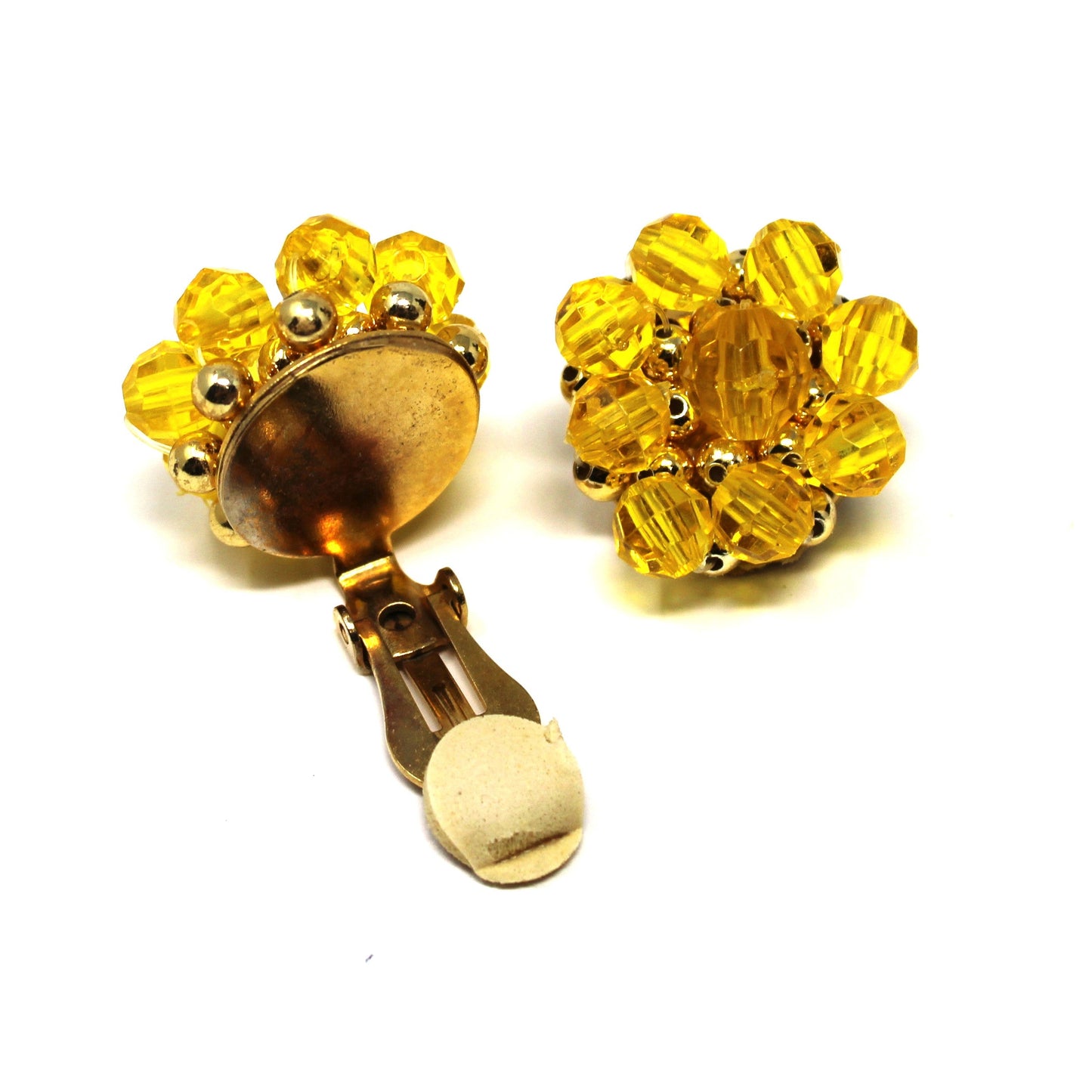Necklace & Earrings Set, Herguz, Yellow Beaded Torsade with Cluster Floral Design Earrings, Clip, Vintage