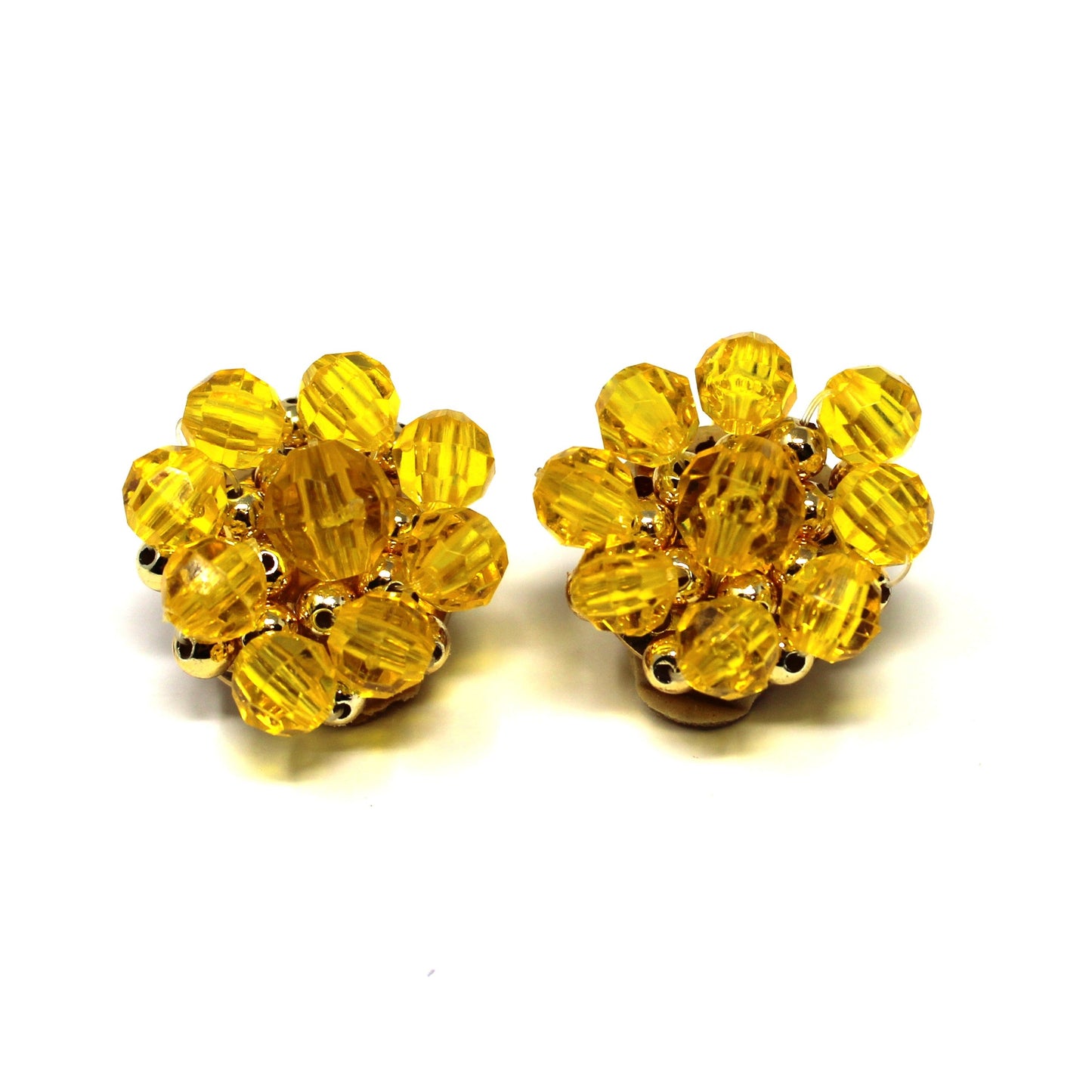 Necklace & Earrings Set, Herguz, Yellow Beaded Torsade with Cluster Floral Design Earrings, Clip, Vintage