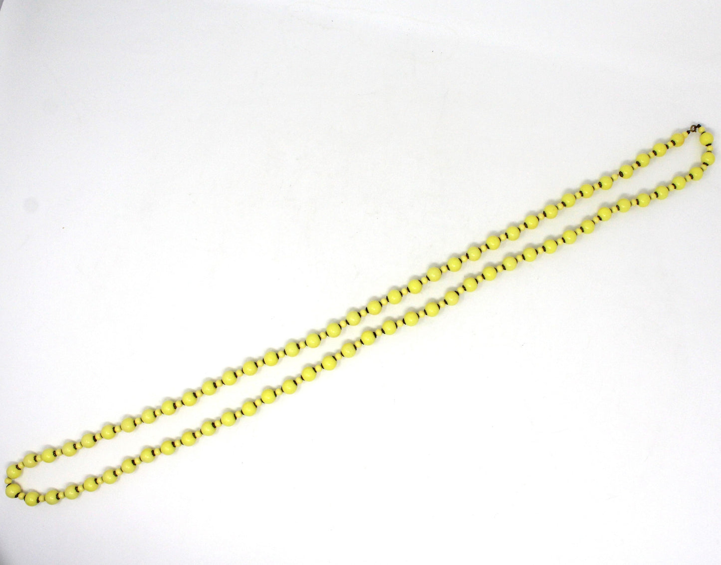 Necklace, Yellow Beads, Extra Long Necklace with Filigree Spacers, Retro, Vintage
