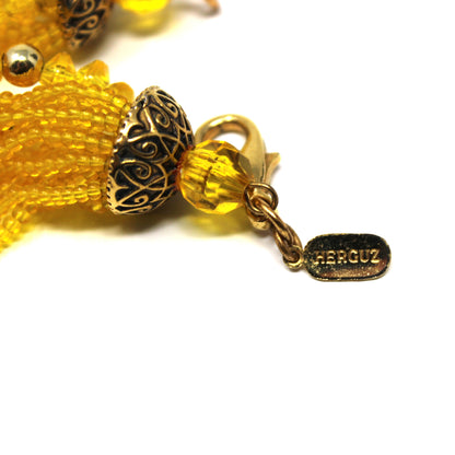 Necklace & Earrings Set, Herguz, Yellow Beaded Torsade with Cluster Floral Design Earrings, Clip, Vintage