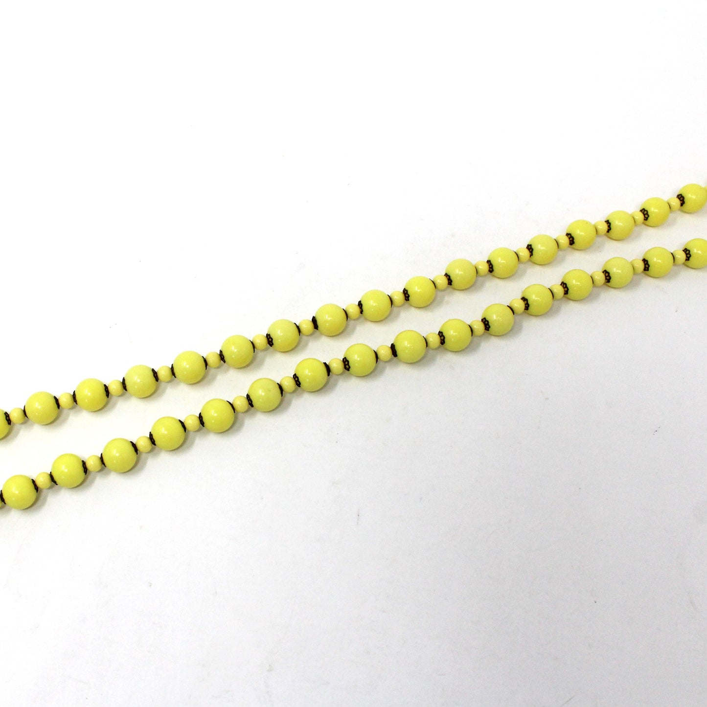 Necklace, Yellow Beads, Extra Long Necklace with Filigree Spacers, Retro, Vintage