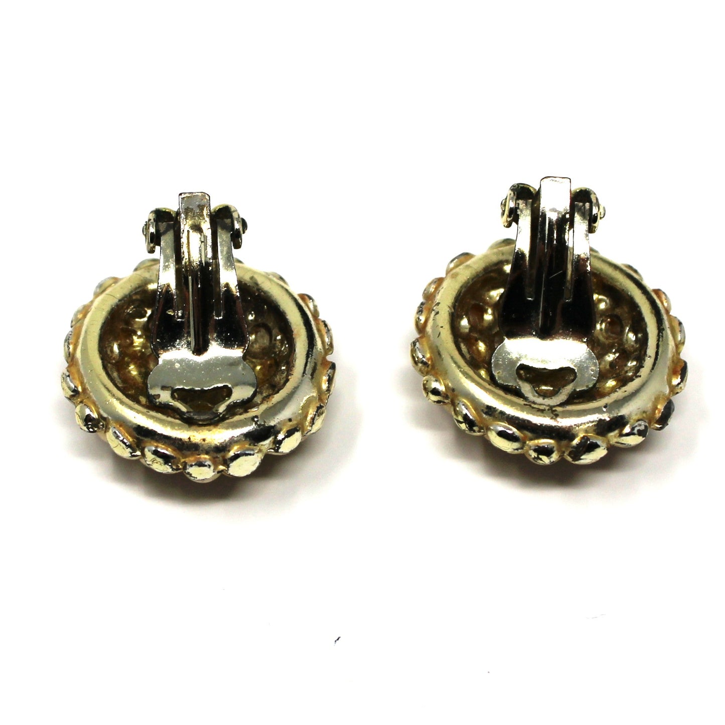 Earrings, Faux Seed Pearl Clusters Bordered with Gold Beads, Clip-On Round Earrings, Vintage