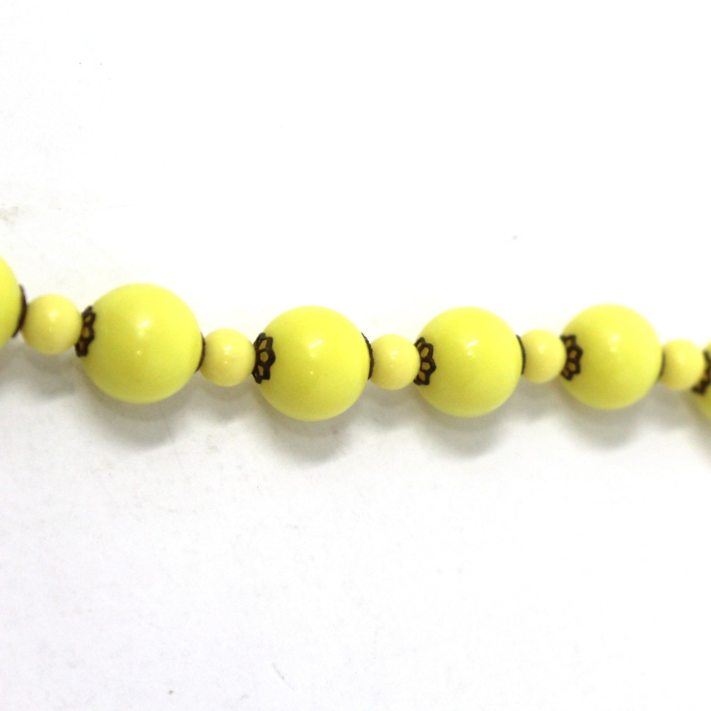 Necklace, Yellow Beads, Extra Long Necklace with Filigree Spacers, Retro, Vintage