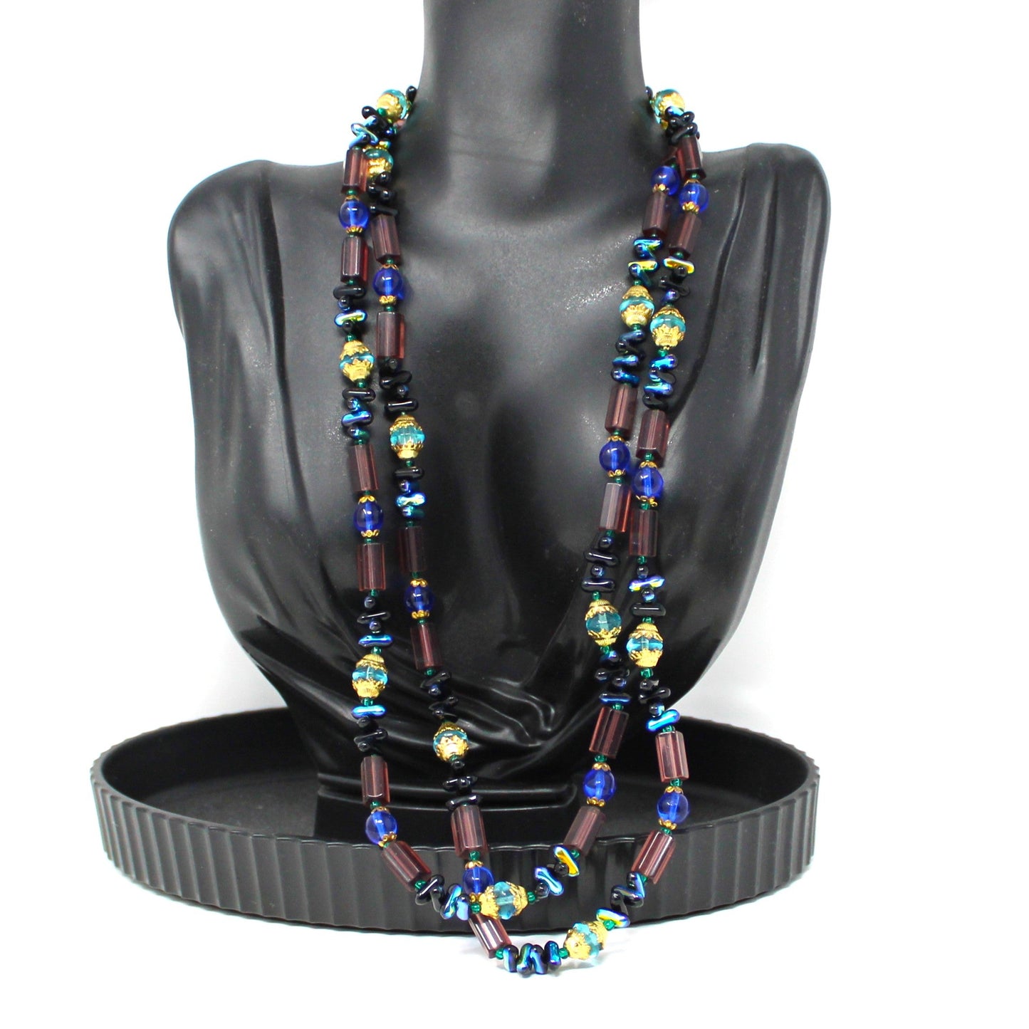 Necklace, Bohemian Glass Beaded Opera Necklace, 47" Long, Vintage