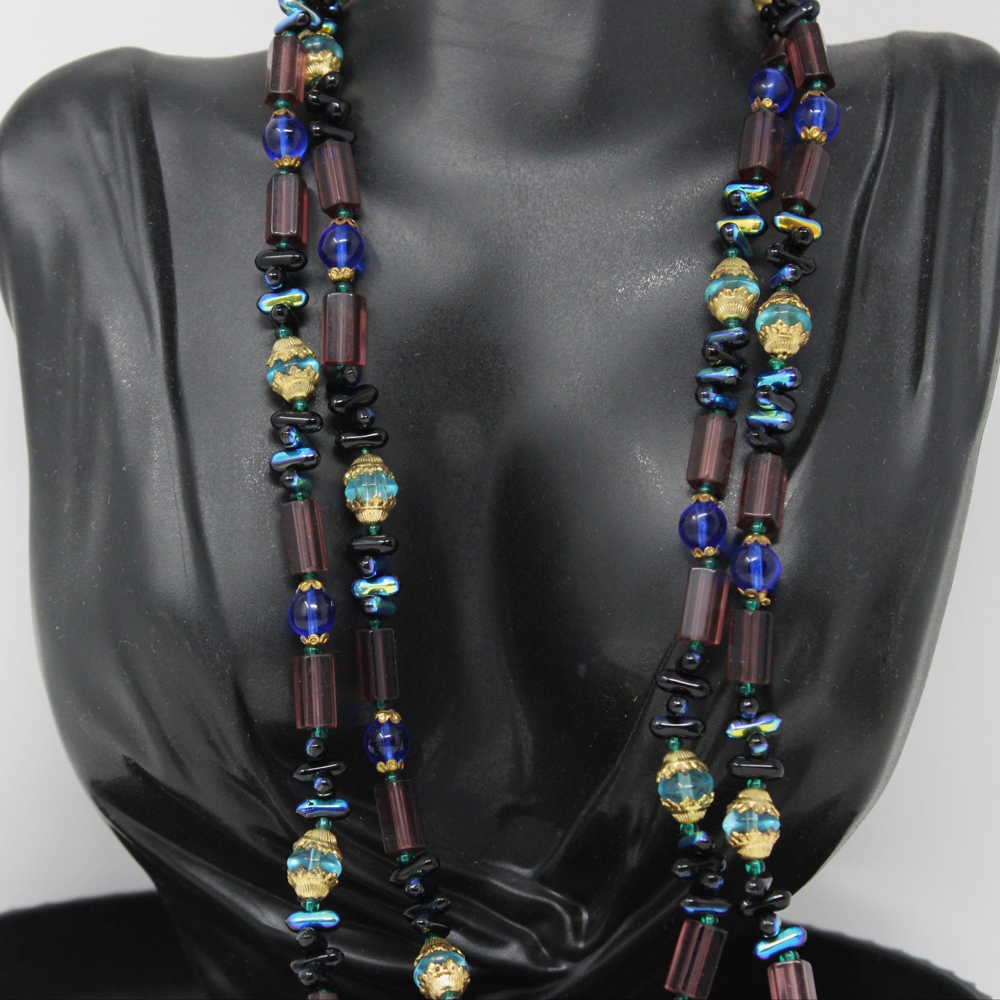 Necklace, Bohemian Glass Beaded Opera Necklace, 47" Long, Vintage