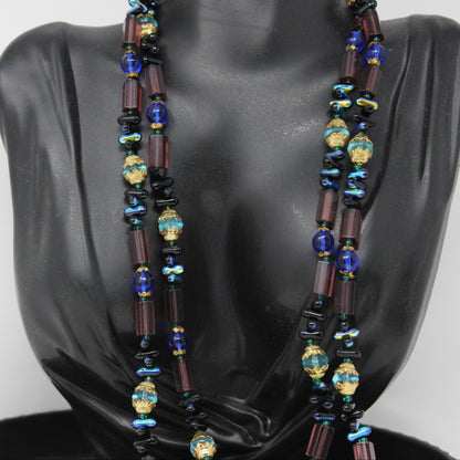 Necklace, Bohemian Glass Beaded Opera Necklace, 47" Long, Vintage