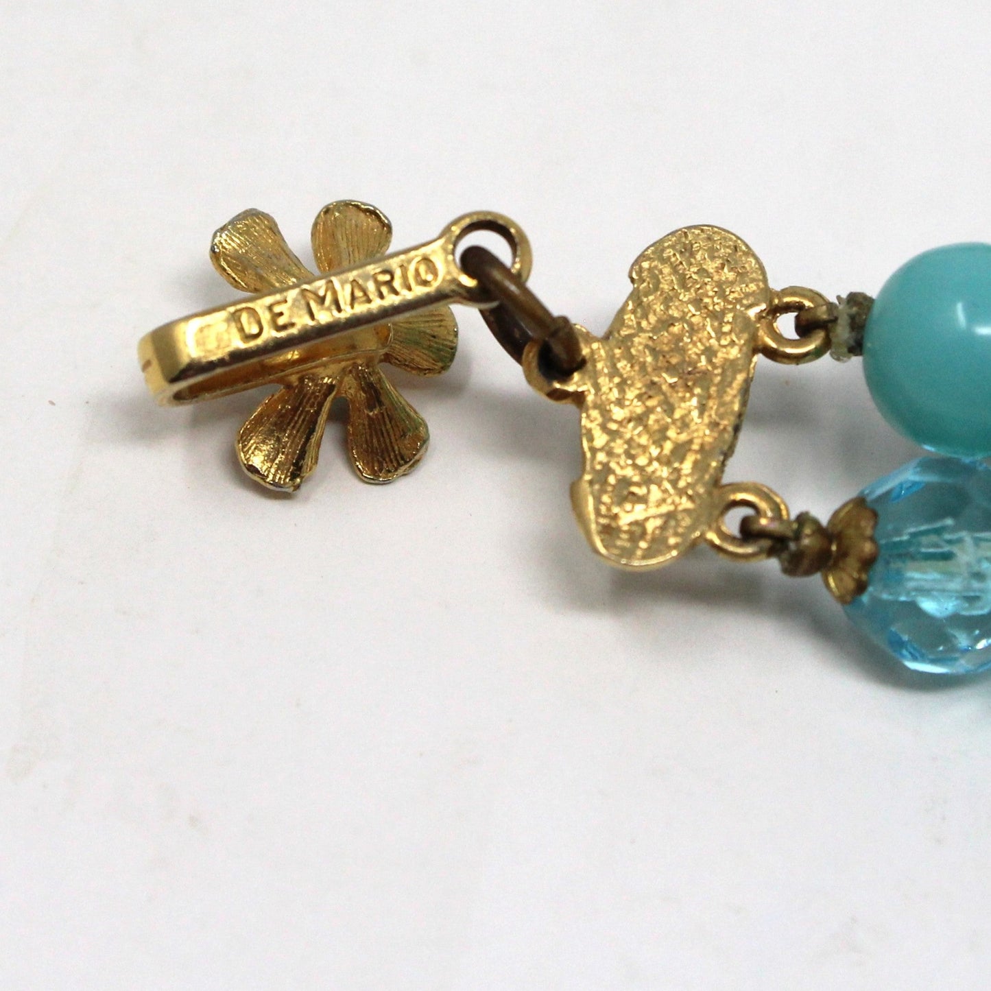 Necklace, DeMario, Double Strand Aqua Blue and Gold Beaded Necklace, Vintage