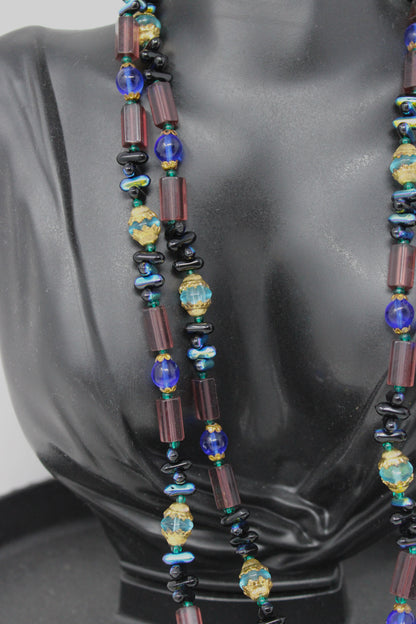 Necklace, Bohemian Glass Beaded Opera Necklace, 47" Long, Vintage