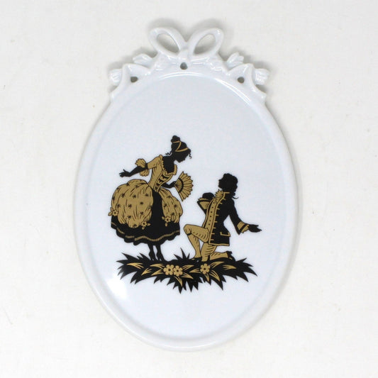 Silhouette, Tettau Atelier, Victorian Courting Couple Porcelain Plaque, Bavaria Germany, Vintage