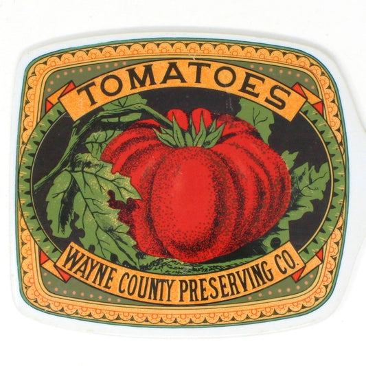 Trivet, Mann Fine China, Wayne County Tomatoes Label Design Trivet / Kitchen Wall Decor, Vintage