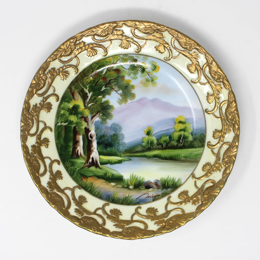Decorative Plate, Ucagco, Summer & Fall Hand Painted Landscapes Artist Signed Miya, Set of 2, Japan, Vintage