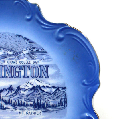 Decorative Plate, Souvenir State Collectors Plate, Washington, Blue & White, Vintage