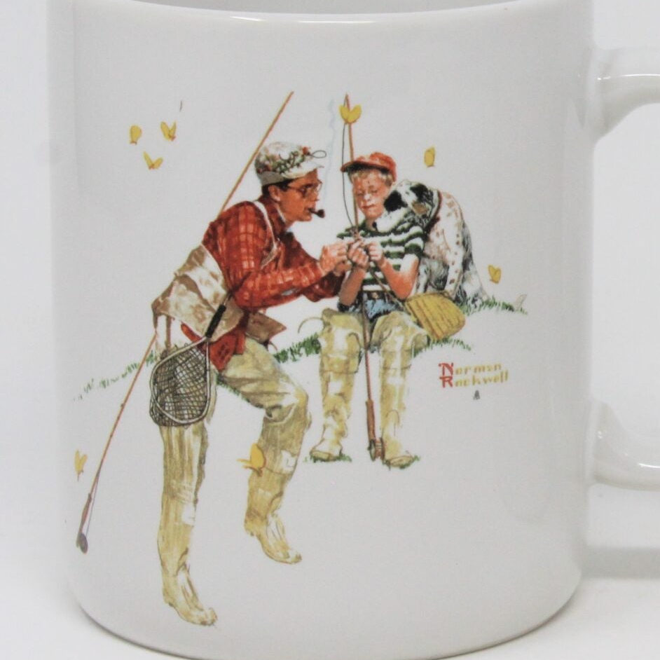 Mugs, Norman Rockwell Fishing Mugs, Vintage, Set of 2, 1987