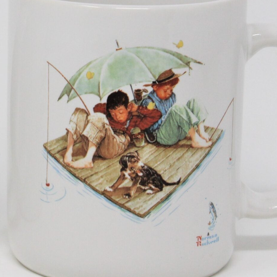 Mugs, Norman Rockwell Fishing Mugs, Vintage, Set of 2, 1987