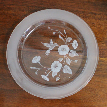 Dinner Plate, Avon, Hummingbird Pattern, Frosted / Etched Crystal, Set of 8, Vintage, France