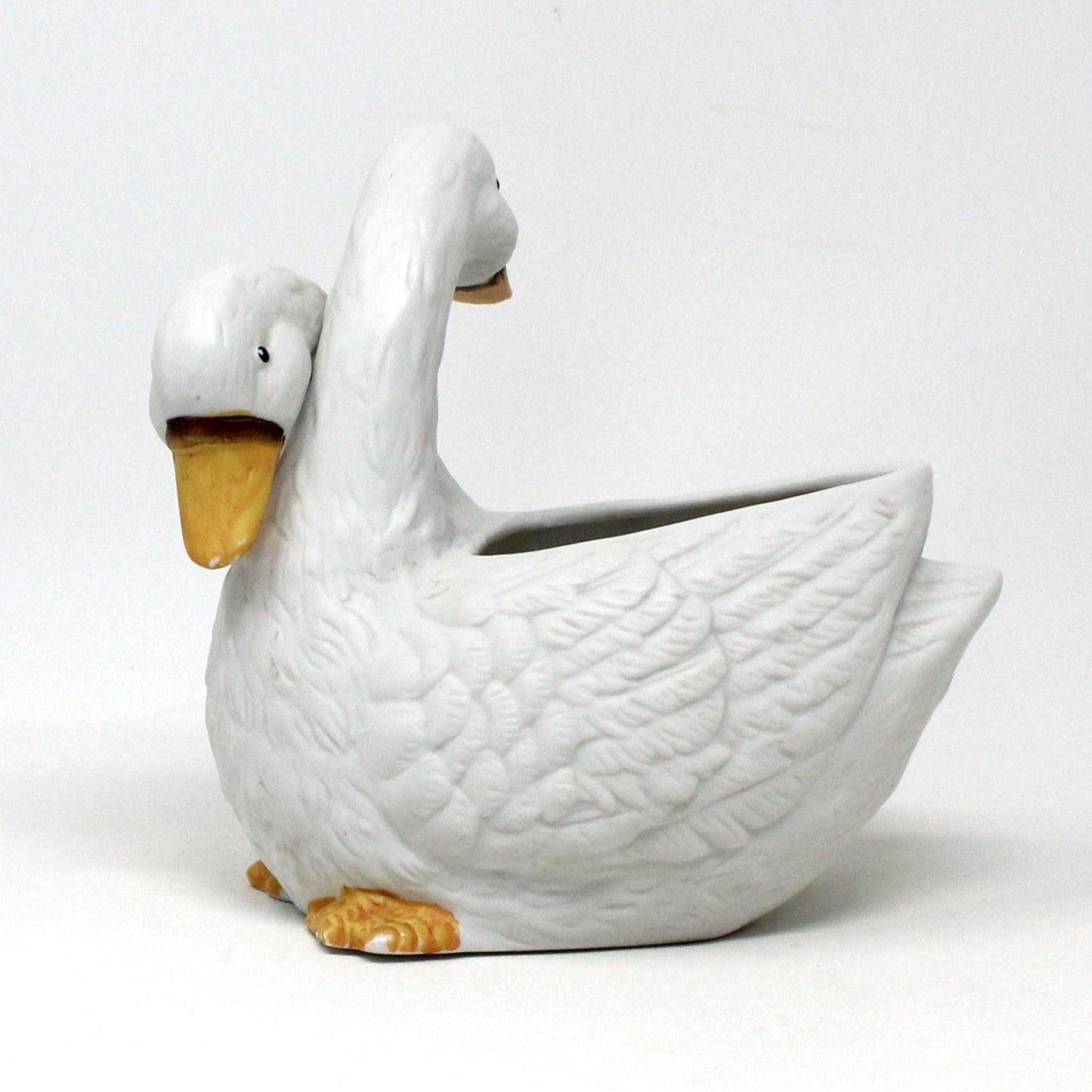 Planter, Holland Floral, Two White Geese / Ducks Cachet Pot, Vintage Ceramic