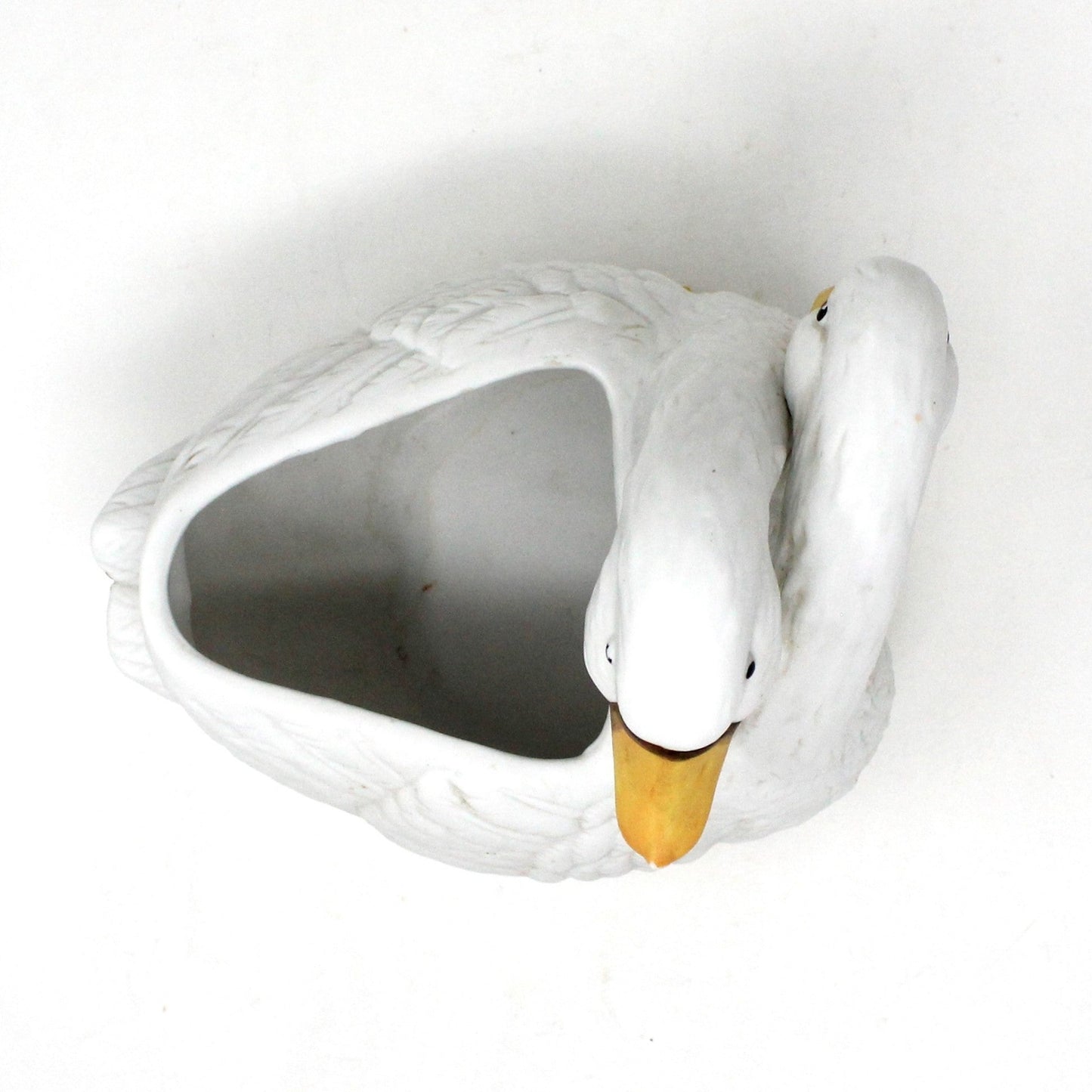 Planter, Holland Floral, Two White Geese / Ducks Cachet Pot, Vintage Ceramic